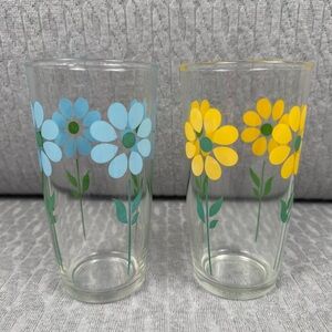 Vintage Daisy Floral Glass Tumblers 1970’s